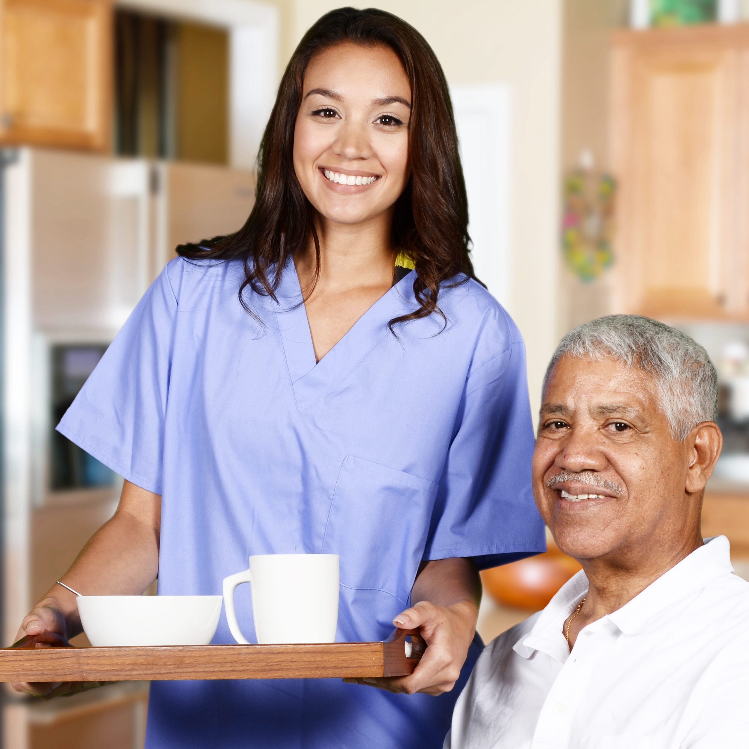 Caregiver assisting with meal preparation at home